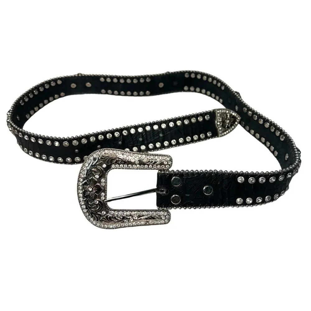 Blazin Roxx Black Studded Concho Belt Belt Women’s Medium Embellished Silver